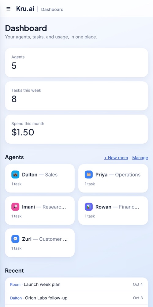 The Kru.ai dashboard on a phone